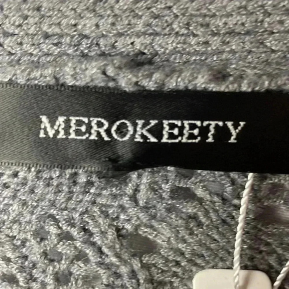 NWT MEROKEETY WO SIZE LARGE GRAY FAUX WRAP SWEATER OPEN WEAVE DESIGN SOFT - Picture 3 of 11